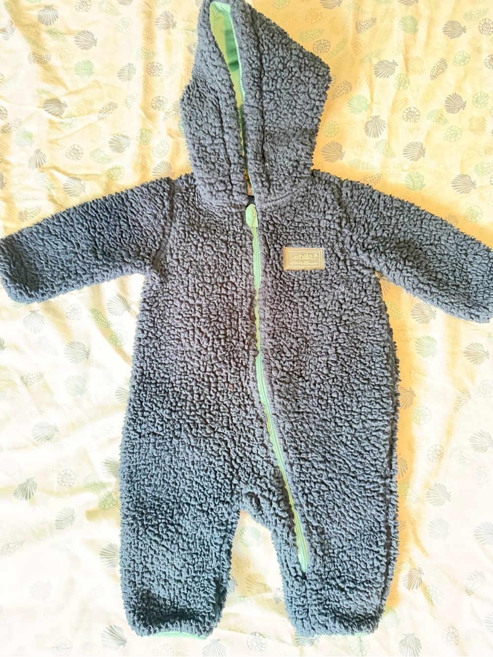 Eddie Bauer Baby Bunting Cozy Fleece One-Piece Navy Blue with Light Blue Trim